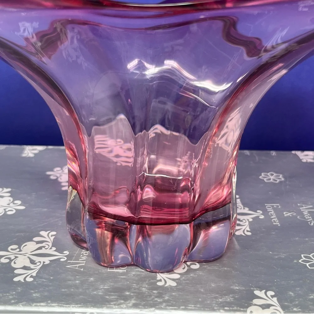 MCM Purple Glass Scalloped edge Bowl Vase